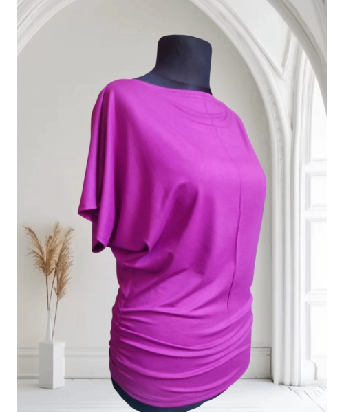 Tunika Nelly kimono z marszczeniem na biodrach - fuksja